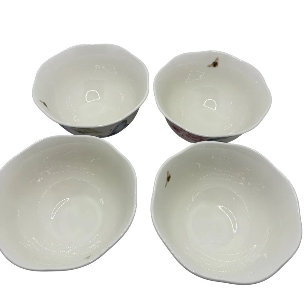 Set of 4 Lenox Butterfly Meadow‎ Hydrangea Bowls Porcelain Floral Butterfly 5.5
